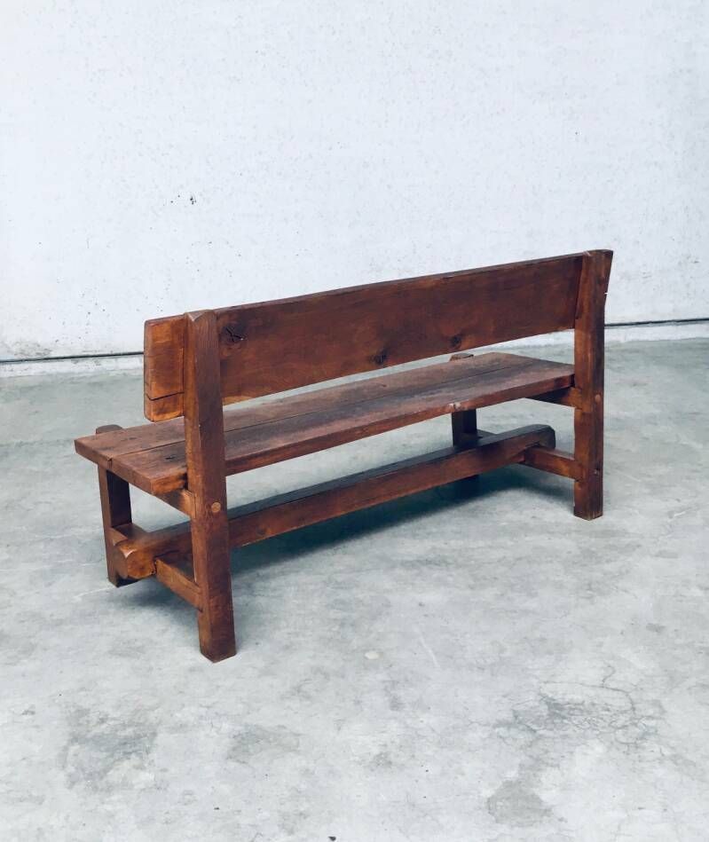 photo vinterior Brutalist Design Hand Crafted Solid Oak Bench, Belgium 1960's