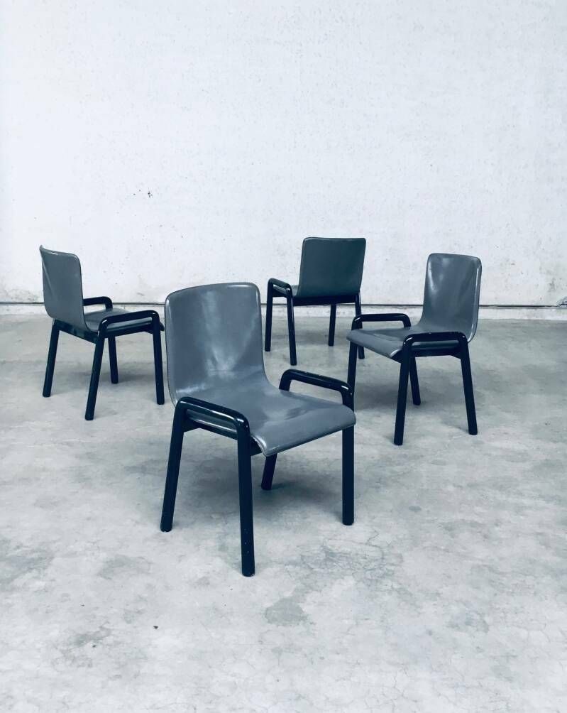 Postmodern Design Leren Eetkamerstoelen, Italië, Jaren 1980 photo buy