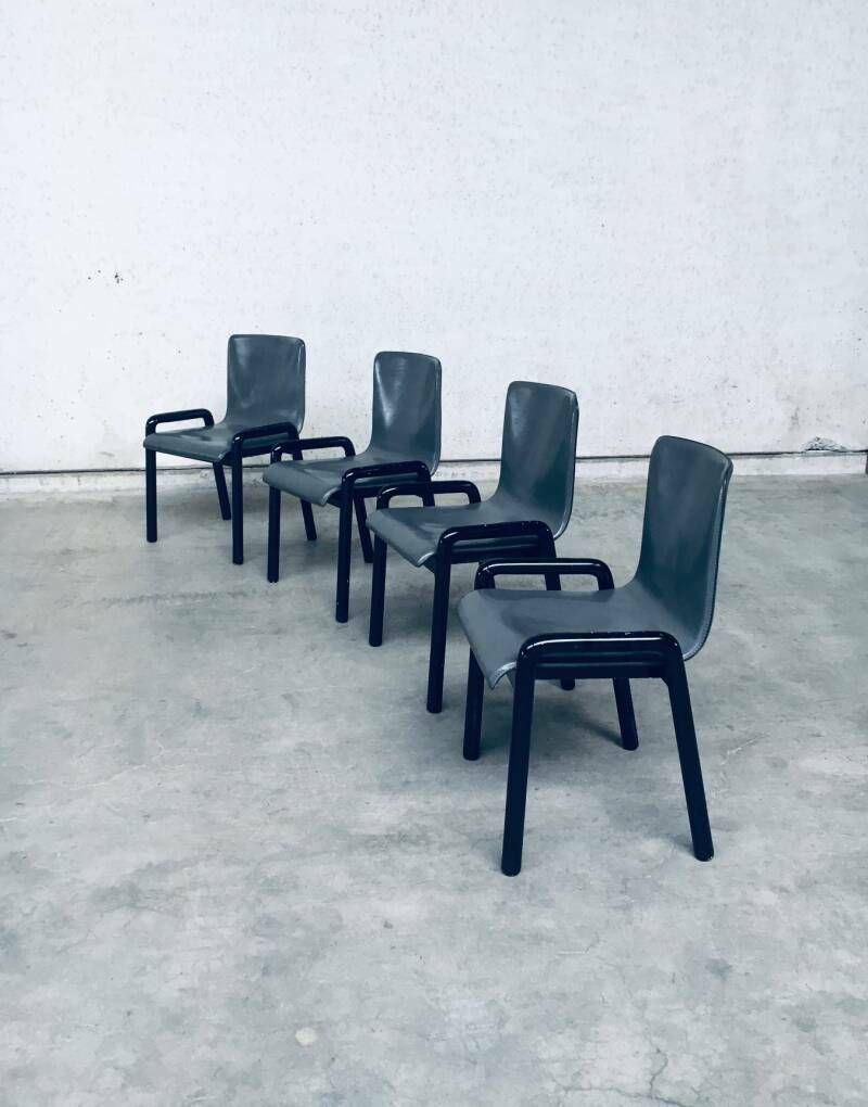 photo furniture Postmodern Design Leren Eetkamerstoelen, Italië, Jaren 1980