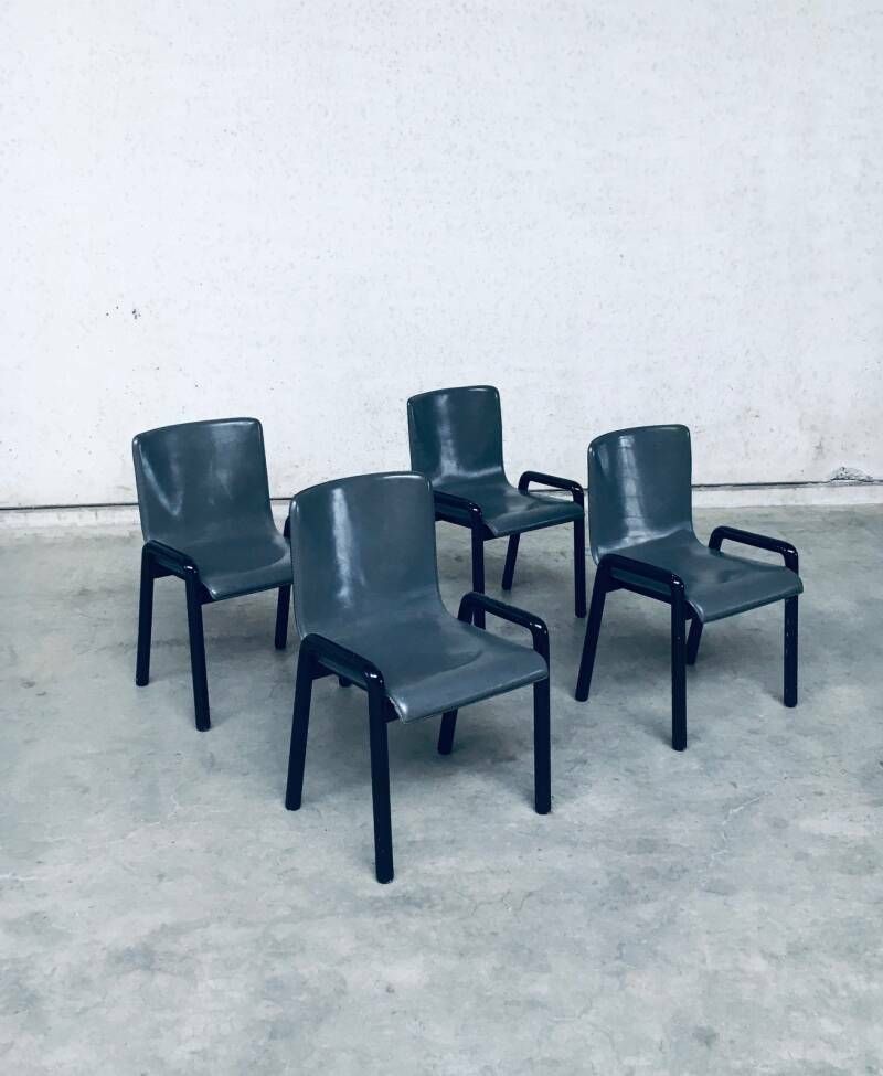 Meubels Postmodern Design Leren Eetkamerstoelen, Italië, Jaren 1980 photo