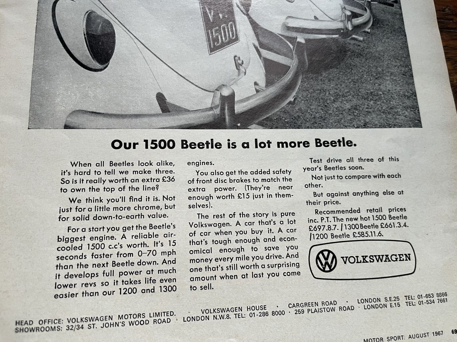 Original Volkswagen Advertising Print 1967 photo Art