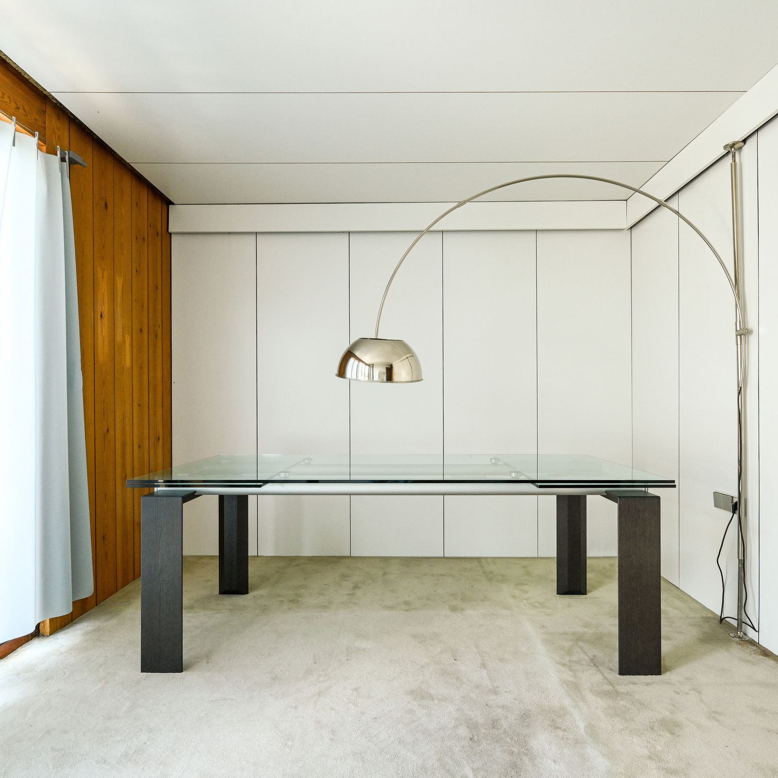 Extendable Dining Table Stilt ( 200 250 300 Cm ) In Glass , Iron And Wood Produced By Desalto Italy