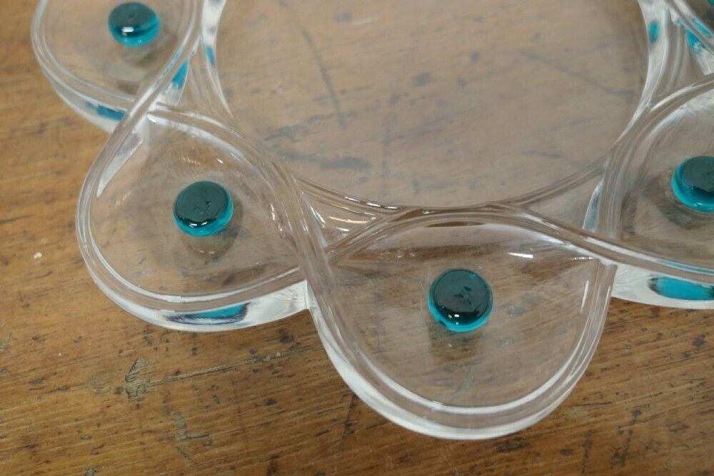 Lalique Floride Turquoise Crystal Set Of 6 Whiskey Tumblers And Assiette photo vintage