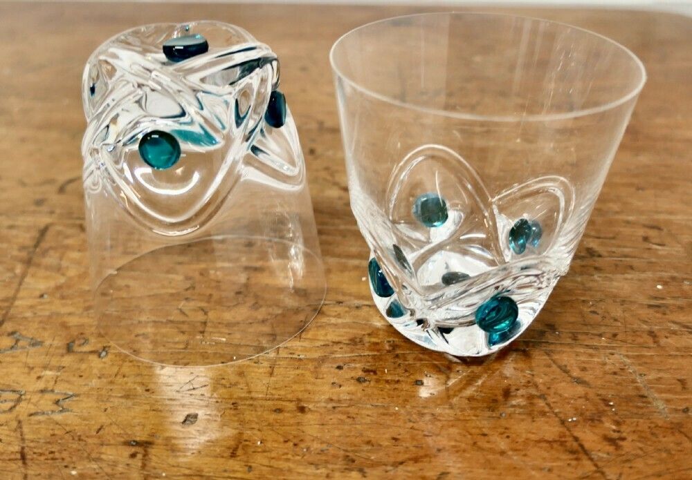 1860.0 Lalique Floride Turquoise Crystal Set Of 6 Whiskey Tumblers And Assiette photo