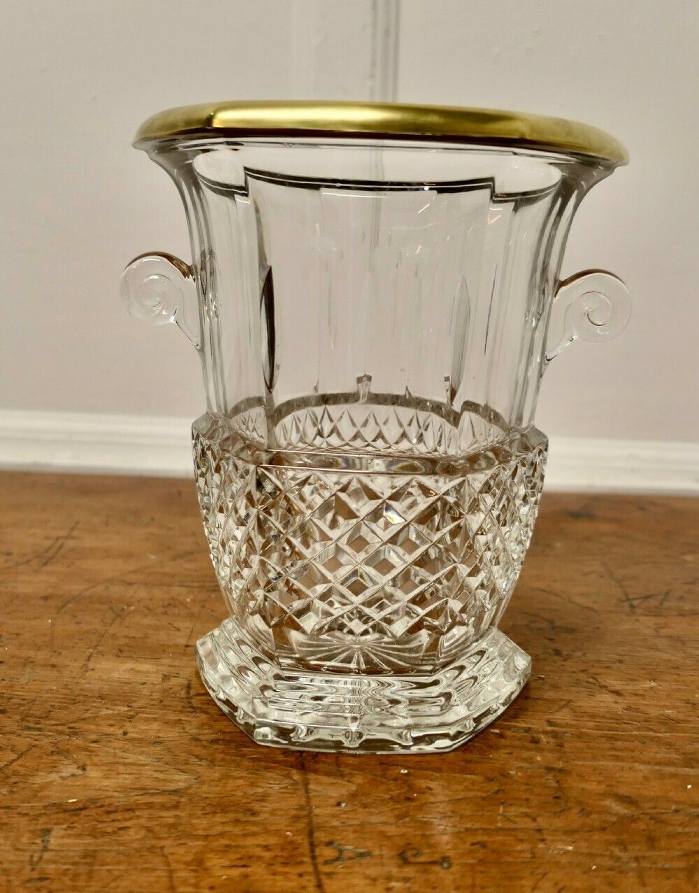 Hand Cut French Art Deco Crystal Wine Cooler With Gilded Top Rim photo furniture