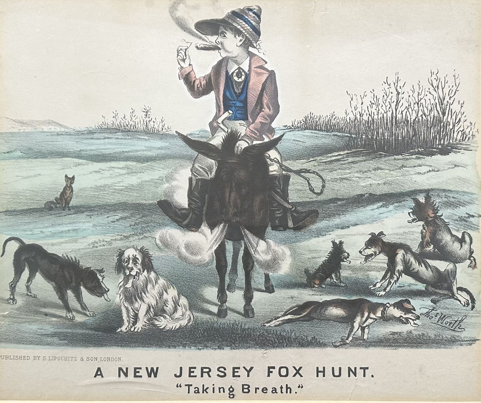 Thomas Worth (1834 1917) Lithograph, ‘A New Jersey Fox Hunt. Taking Breath’, Lipschitz & Son C,1876 photo vinterior