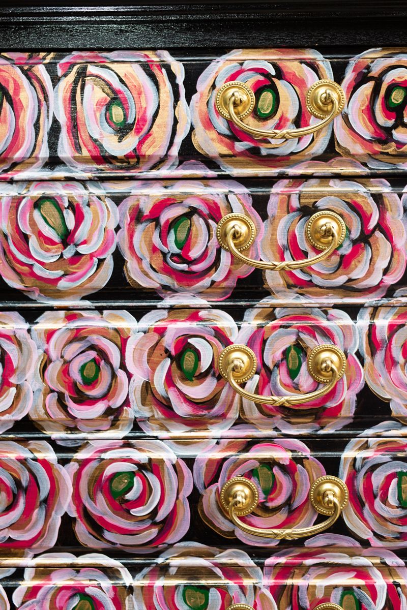 Hand Painted Chest Of Drawers With One Off Roses Design photo vintage