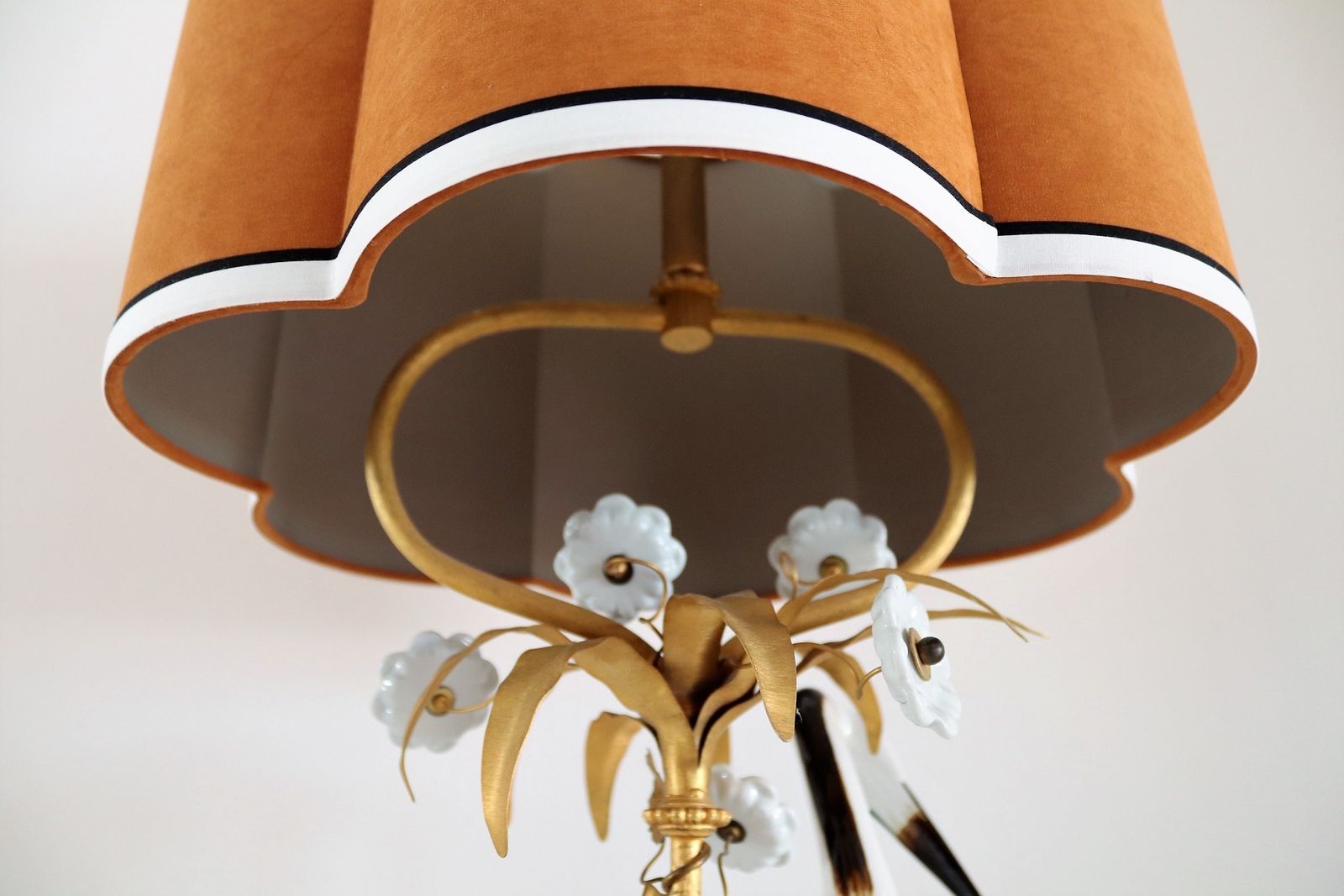 French Table Lamp With Porcelain Crane Or Heron And Flowers, 1970s photo 1711.2