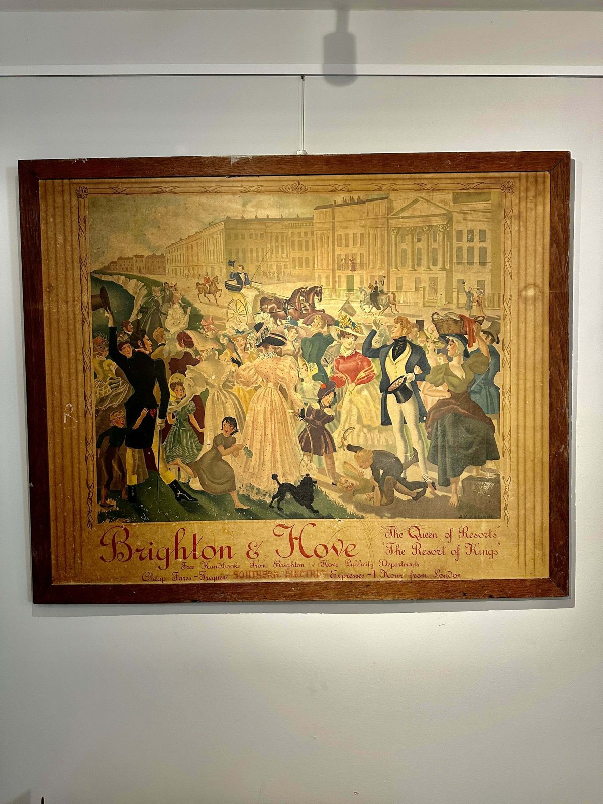 A Beautiful & Rare Large Antique Signed Lithographic Advertising Picture For Brighton & Hove “The King & Queen Of Resorts” Southern Electric Trains By