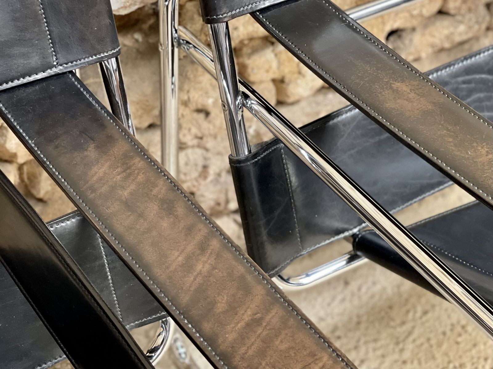 Original Wassily B3 Chair. Pair. By Fasem For Marcel Breuer. Brown Tan Black  Leather And Chrome Bauhaus Lounge Club Accent Chairs. photo for sale