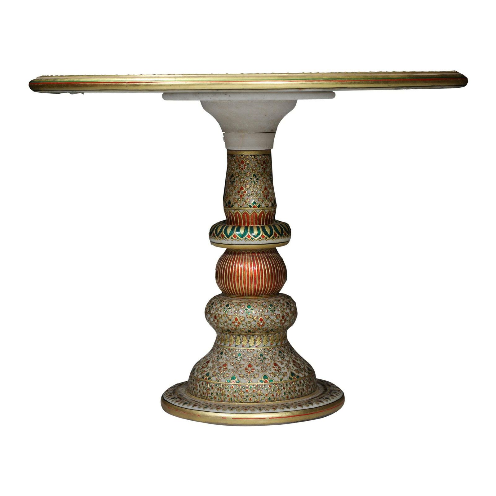 Vintage Indian Hand Painted Marble Coffee Table | Rajasthani Design With Gemstone Inlay | 1970s (Large Size) photo furniture