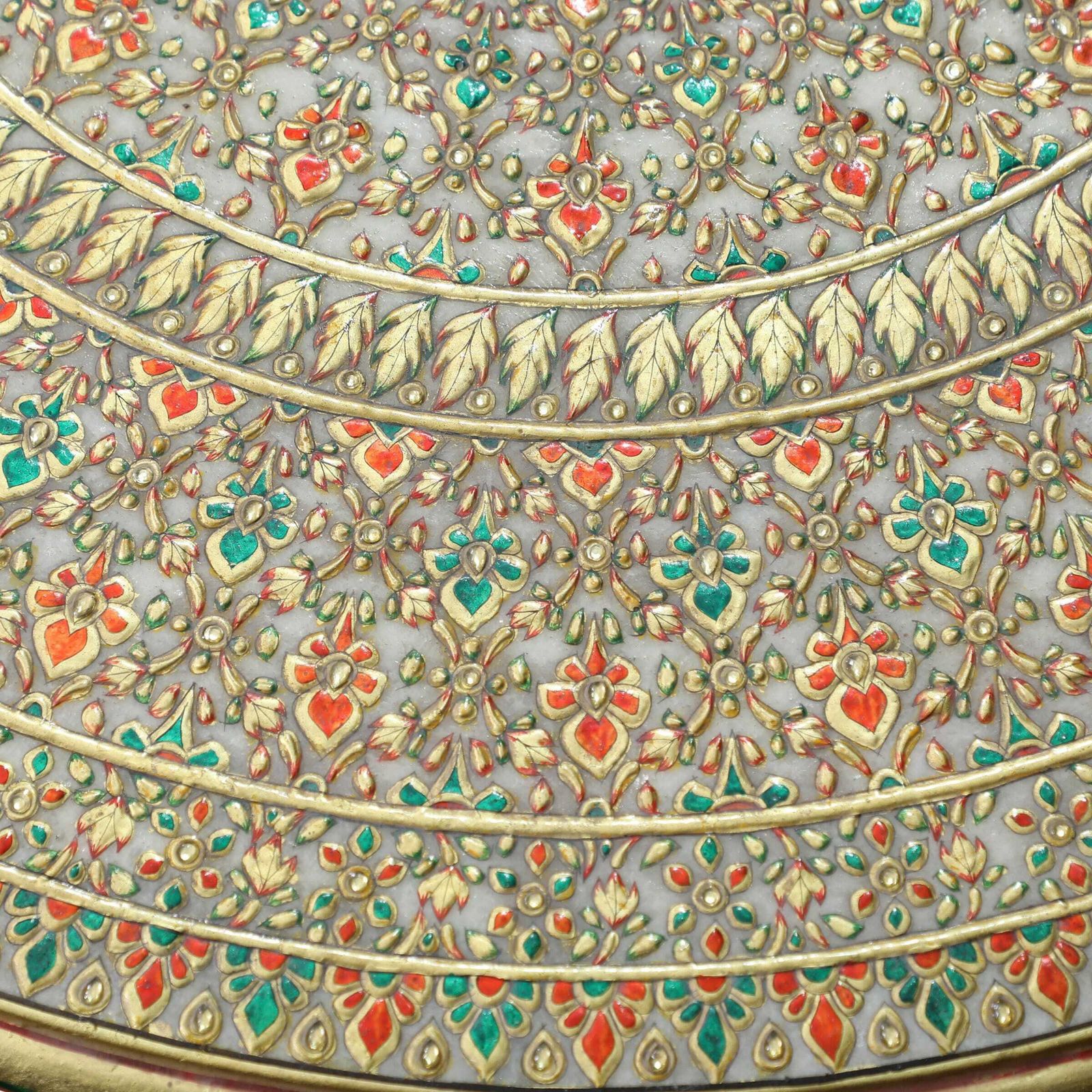 Vintage Indian Hand Painted Marble Coffee Table | Rajasthani Design With Gemstone Inlay | 1970s (Large Size) photo vintage