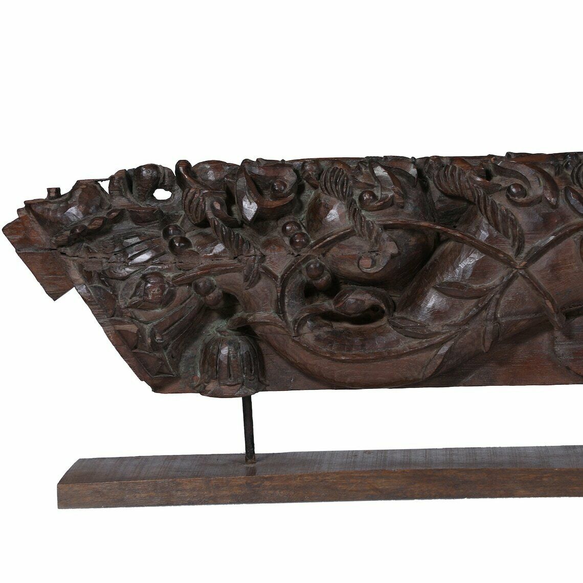 Antique Indian Wood Temple Carving – 19th Century Hand Carved Carving Intricate Floral & Leaf Patterns, Decorative Piece For Home Decor photo Art