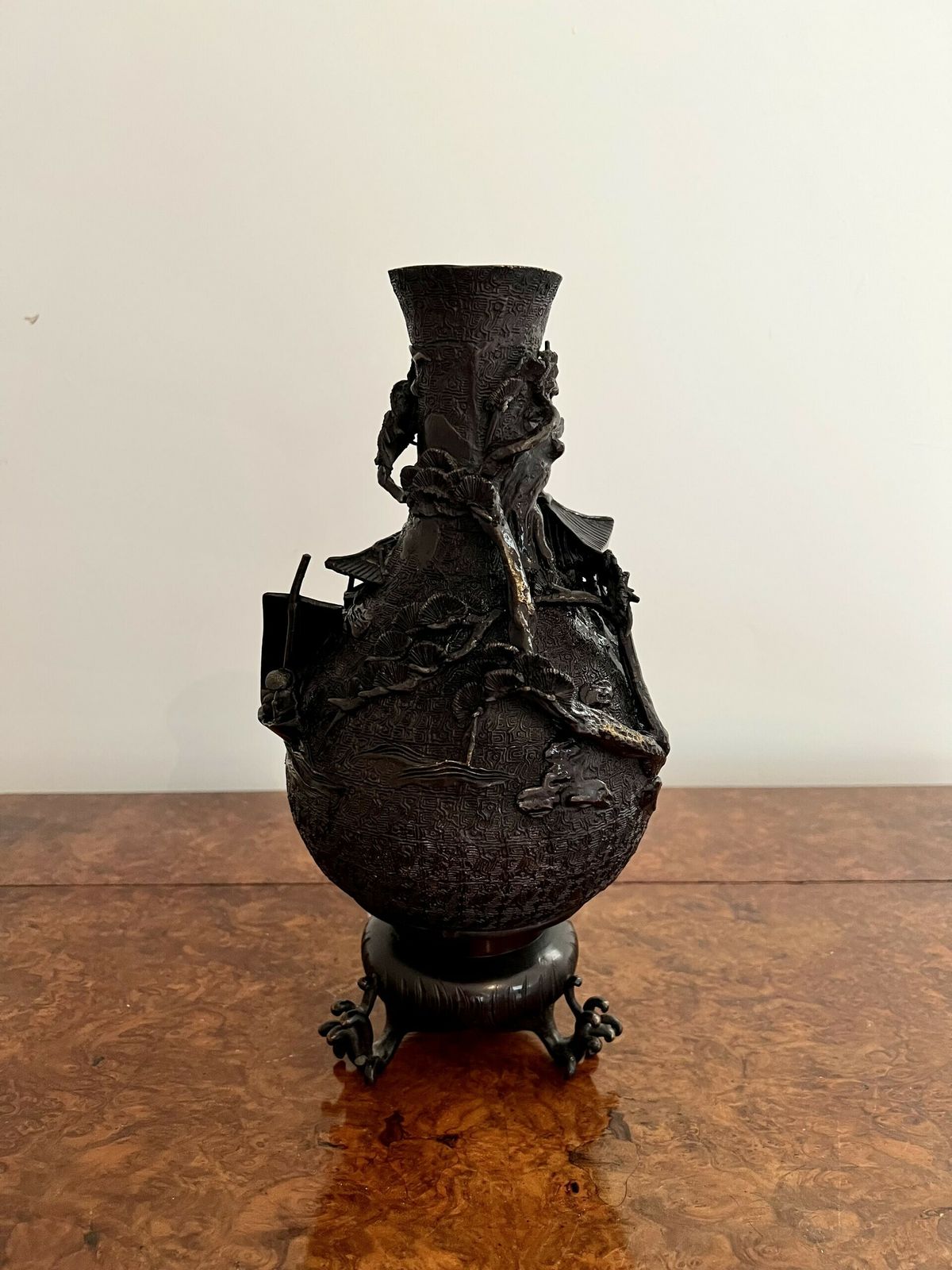 Unusual Quality Antique Japanese Bronze Vase photo furniture