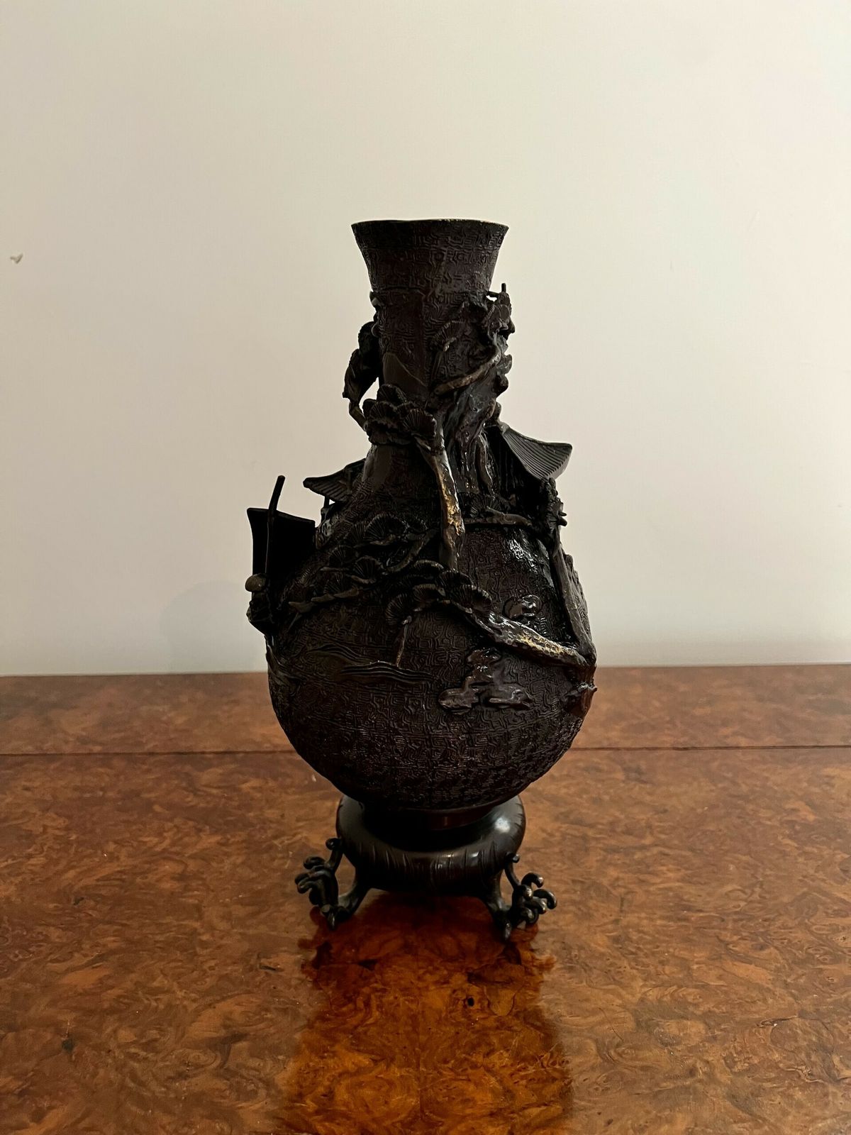 Unusual Quality Antique Japanese Bronze Vase photo for sale