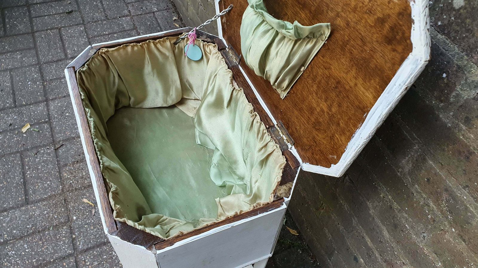 photo for sale Vintage Painted Oak Work Box Occasional Table Storage Sewing
