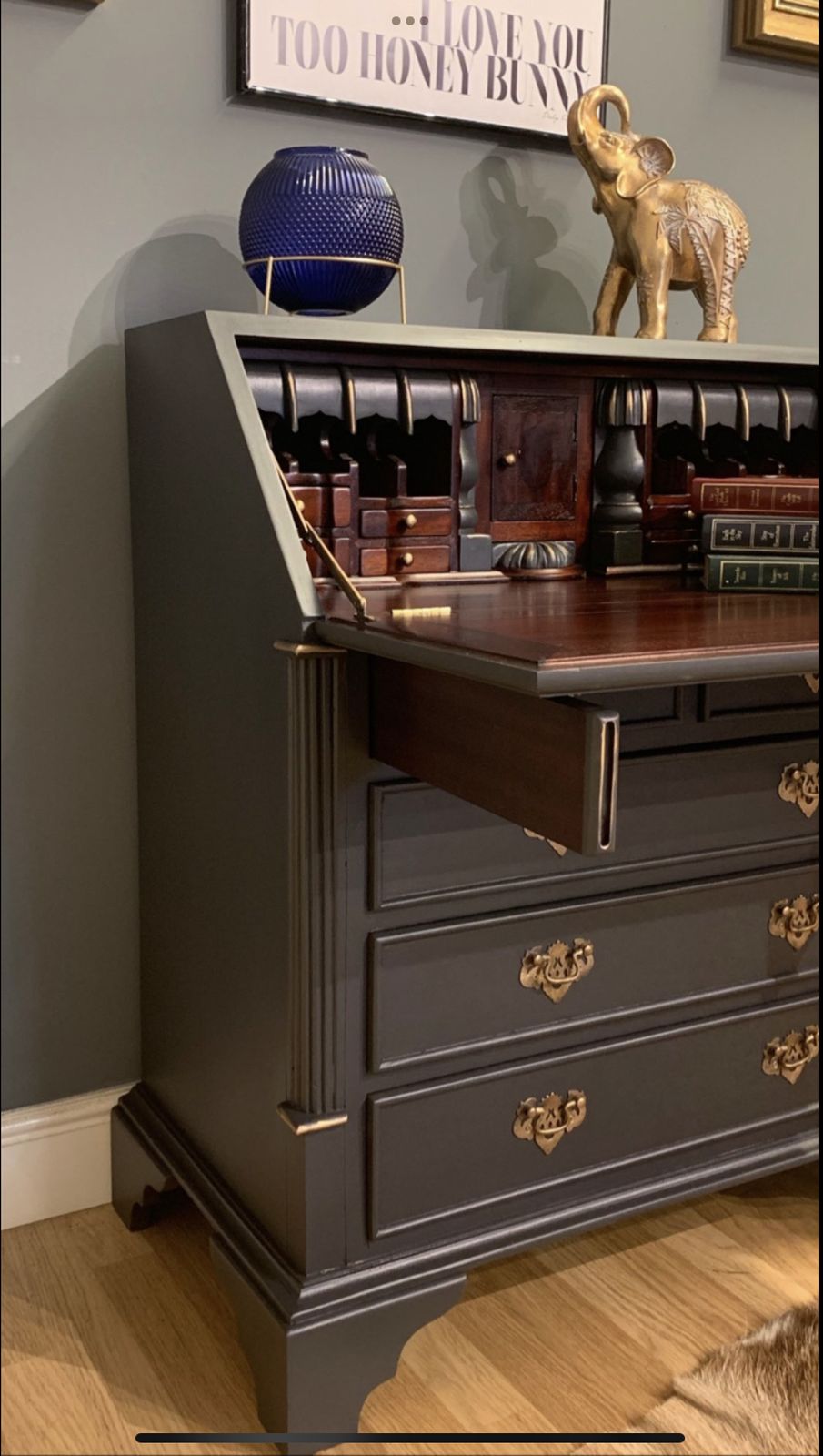 Professionally Spray Painted Grey Mahogany Bureau Desk