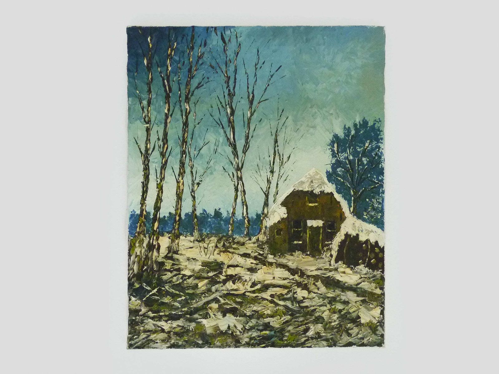 Huile sur toile, village de Jan Van Dooren, paysage d'hiver. Signée