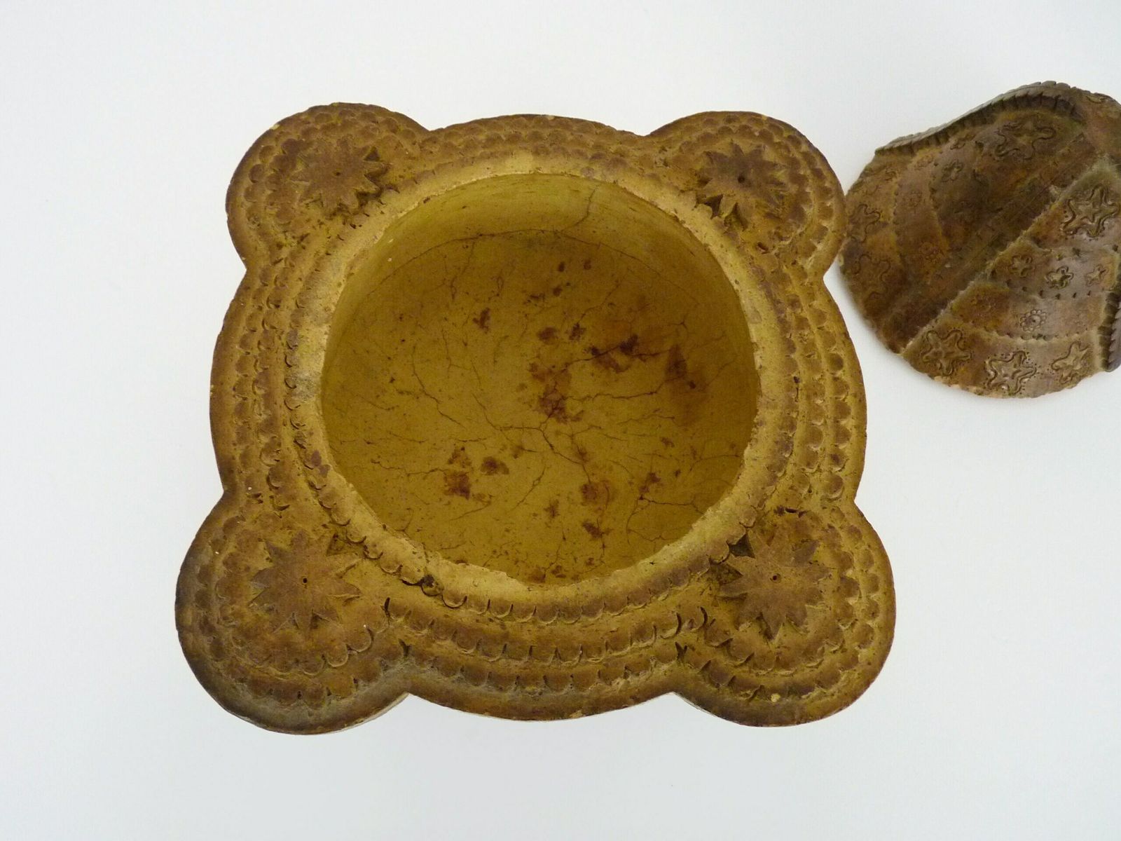 Pot d'offrande de temple en stéatite sculptée, pot à onguent. Thaïlande, Birmanie photo vintage