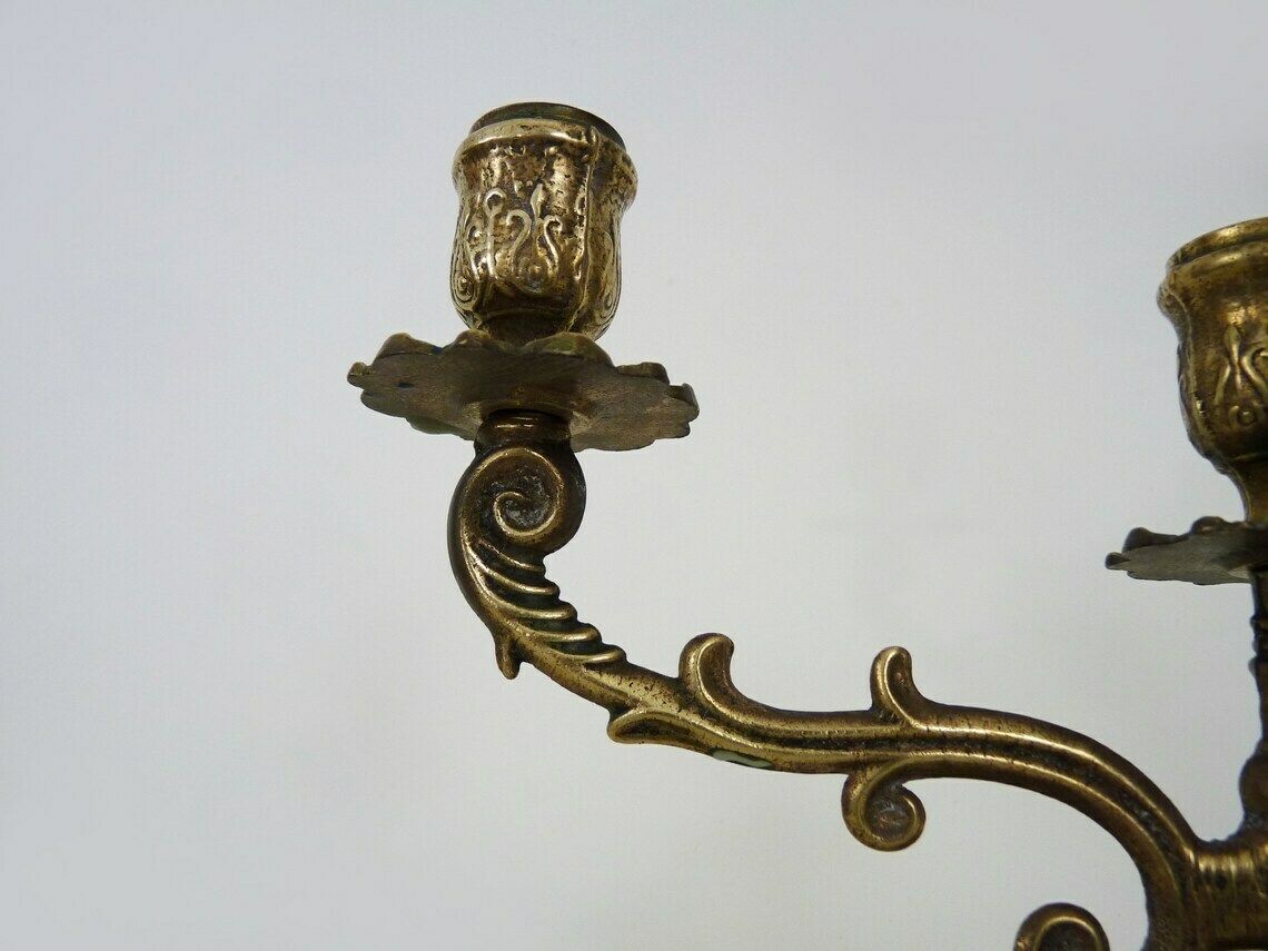 Paire de chandeliers anciens en bronze à 3 branches photo Décoration