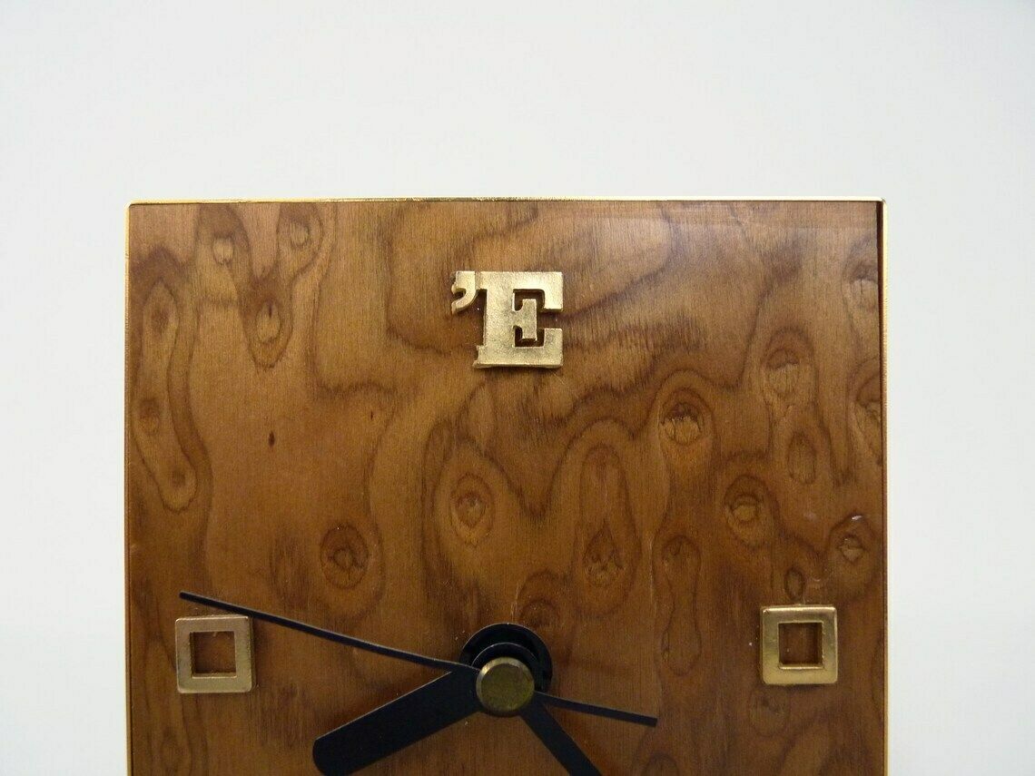 Vintage Italian 24k Gold Plated Wooden Table Clock photo for sale