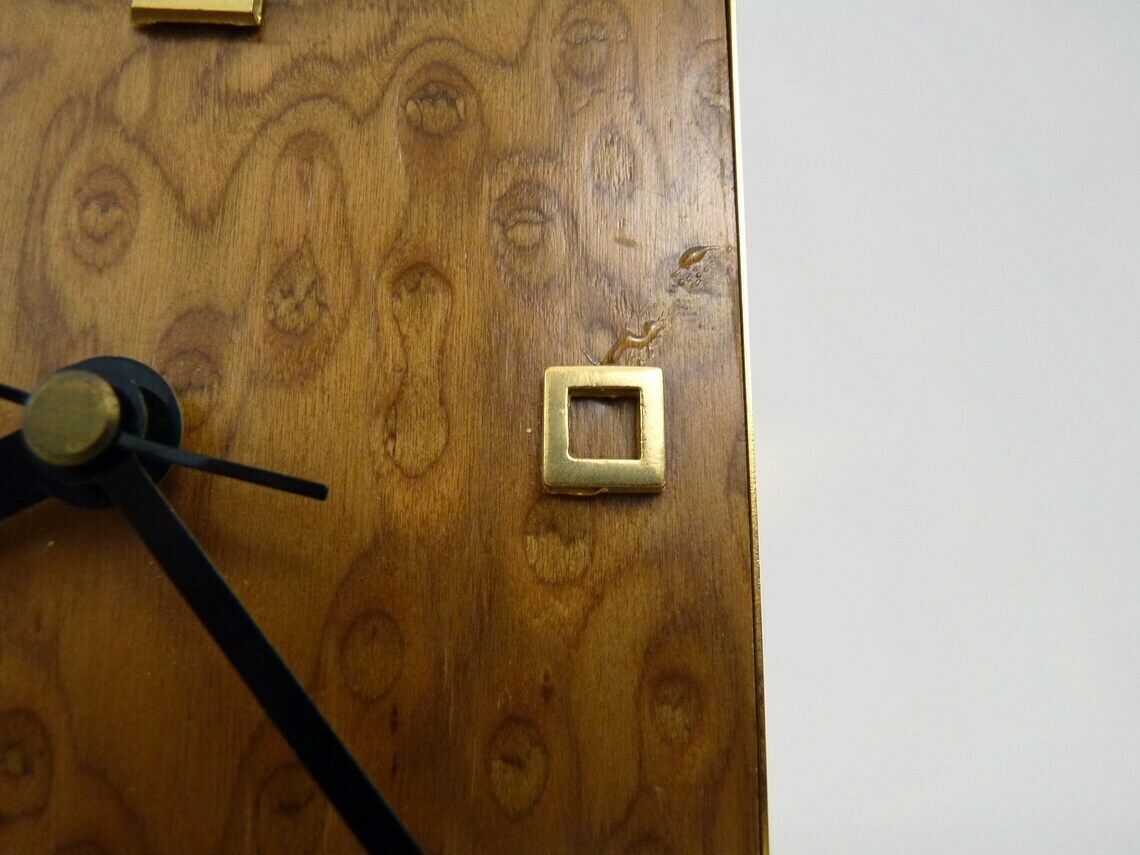 Vintage Italian 24k Gold Plated Wooden Table Clock photo 132.08