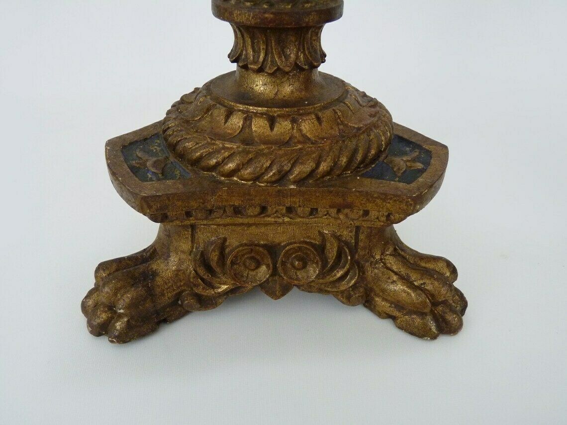 Pair Of Candlesticks, Church Candlesticks In Carved Gilded Wood, Lion's Paw Candlesticks photo 369.2
