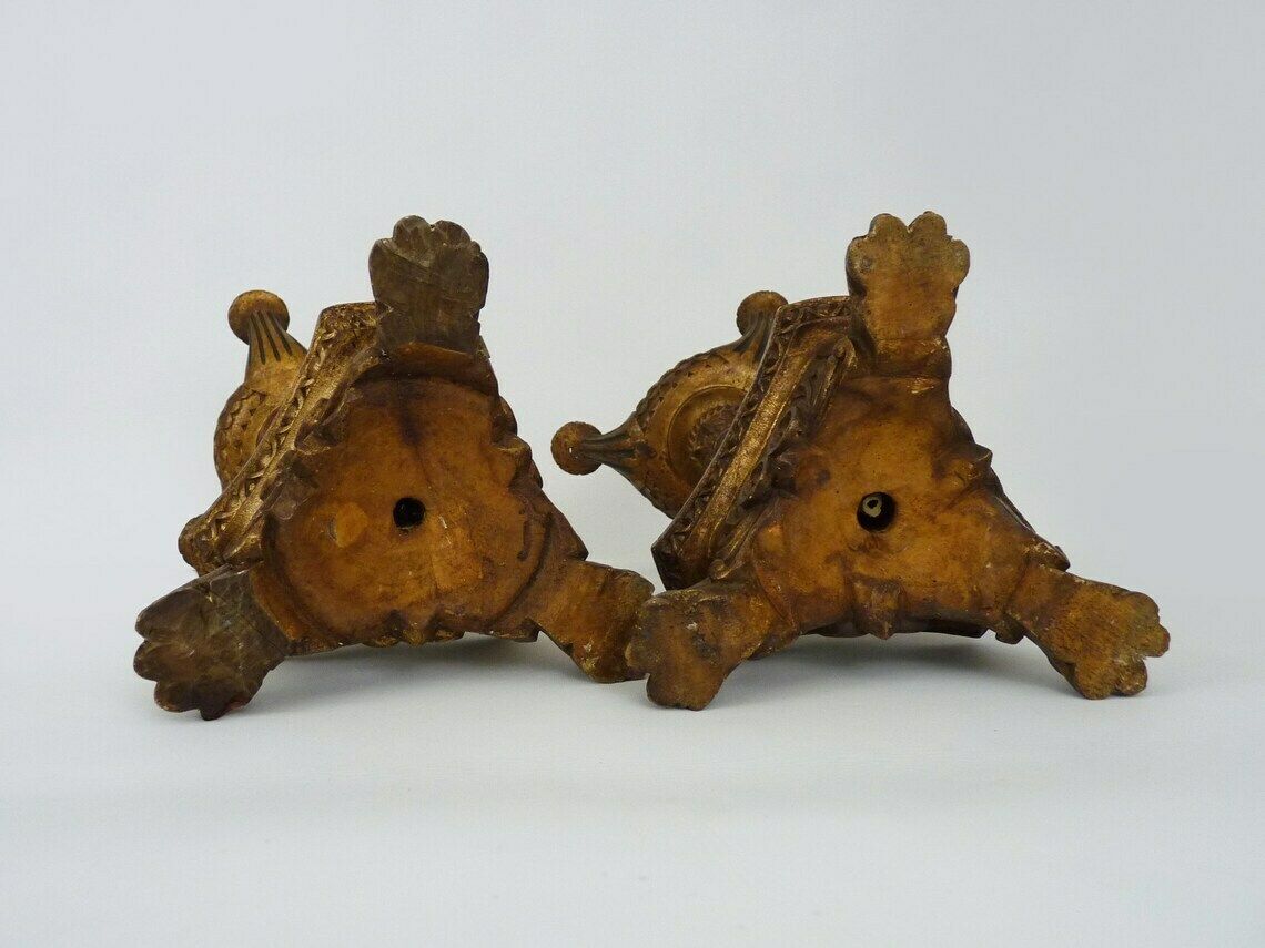 photo for sale Pair Of Candlesticks, Church Candlesticks In Carved Gilded Wood, Lion's Paw Candlesticks