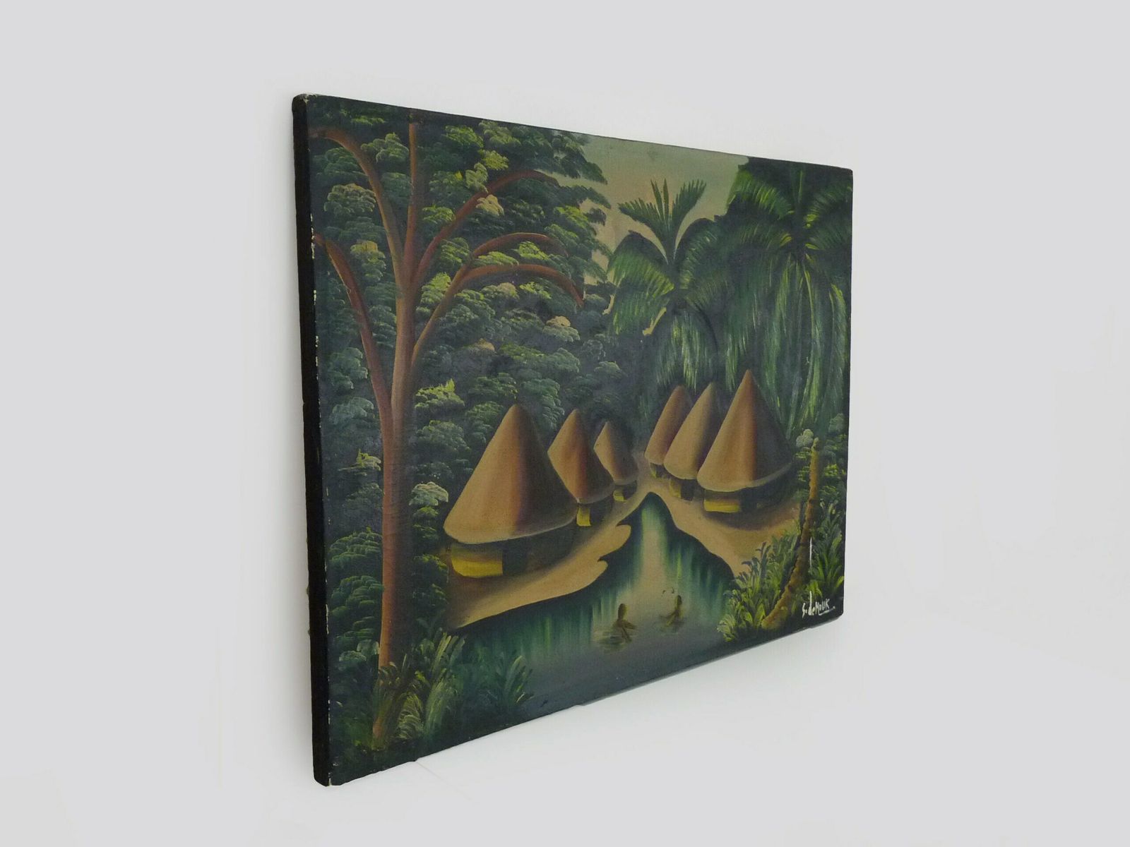 Large Oil On Canvas Signed S.Demouk. African Landscape. Ethnic Oil photo furniture