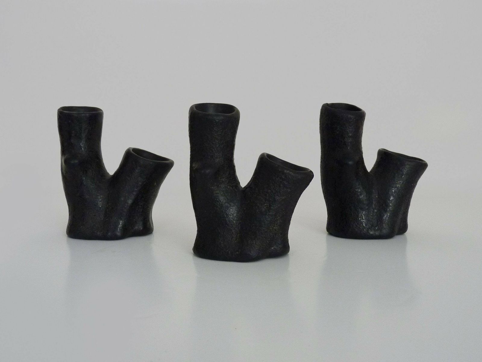 Trio Of Ceramic Vases In The Shape Of Tree Trunks, Signed And Numbered
