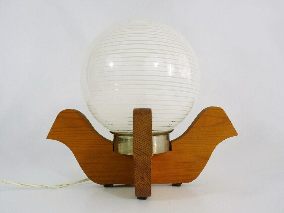 Vintage Chandelier In Wood And White Globe. Old Light Fixture. Wood Chandelier photo Lighting