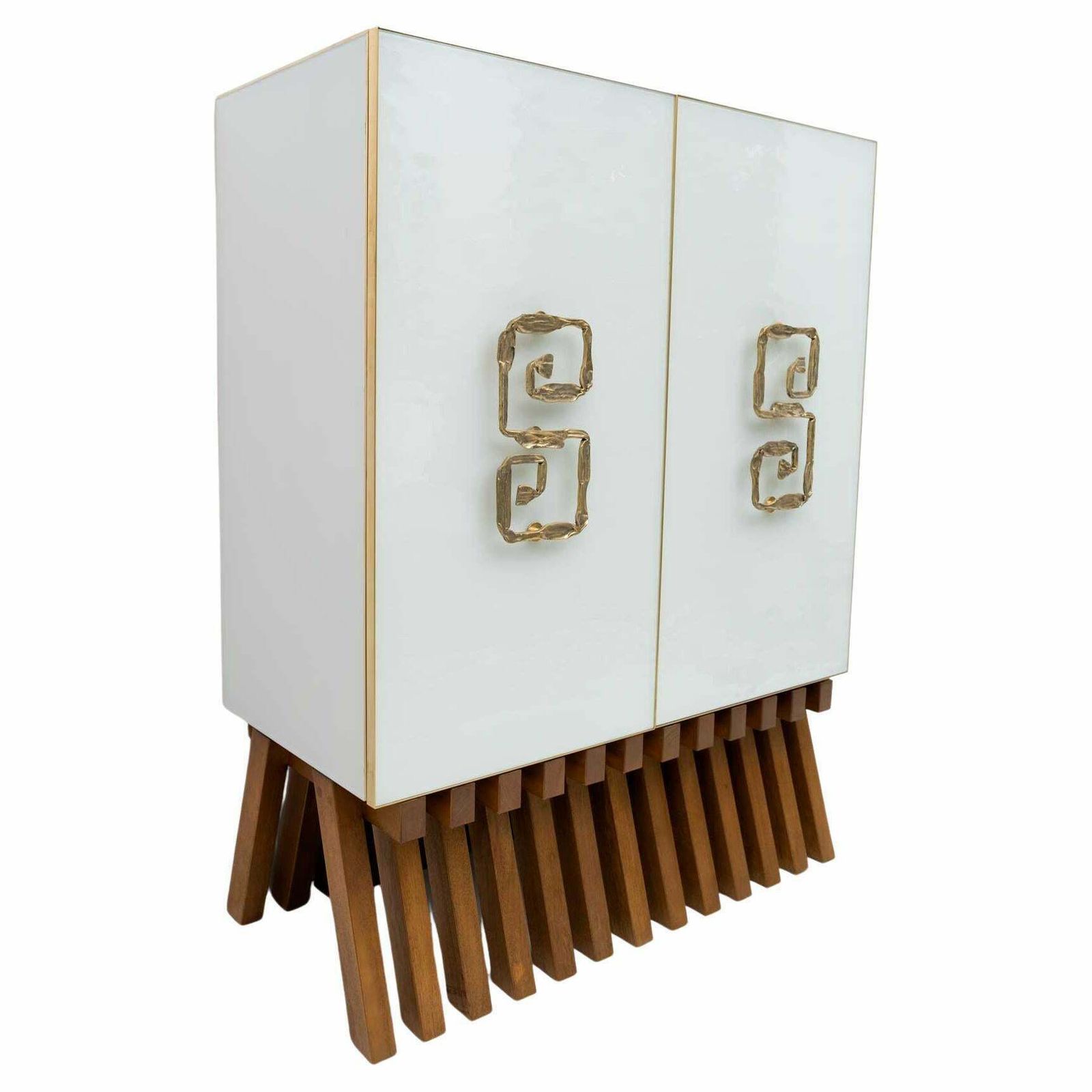 Postmodern Italian Bar Sideboard Murano Glass And Brass, 1980s