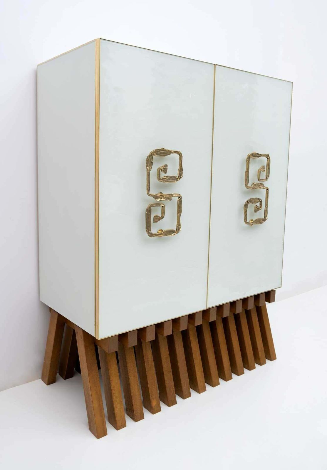Postmodern Italian Bar Sideboard Murano Glass And Brass, 1980s photo furniture