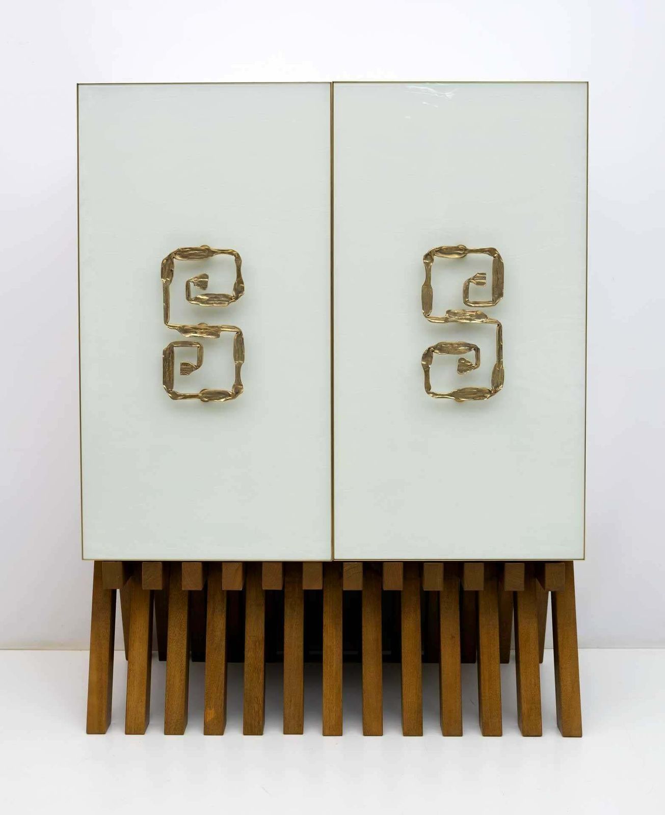 Postmodern Italian Bar Sideboard Murano Glass And Brass, 1980s photo for sale
