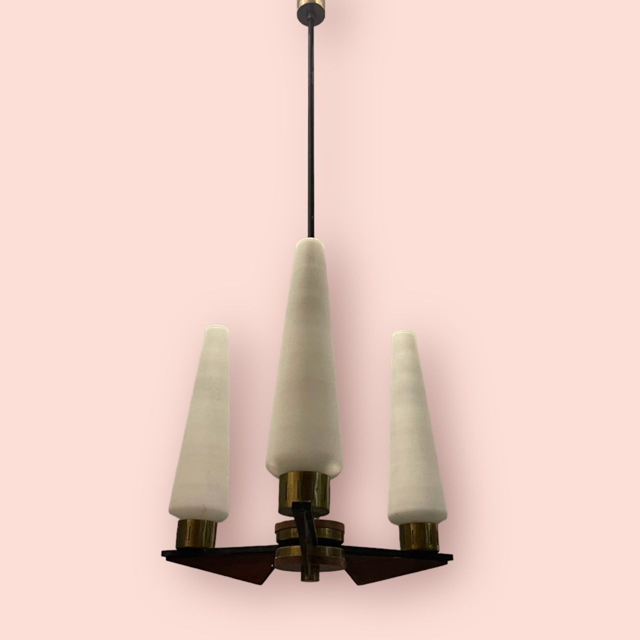Stilnovo Opaline Glass Brass Light Pendant 1950’s