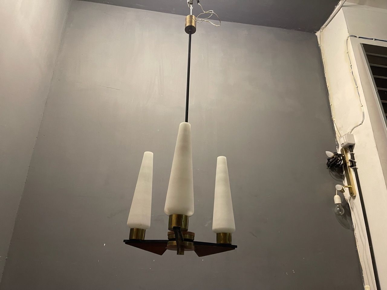 Stilnovo Opaline Glass Brass Light Pendant 1950’s photo for sale