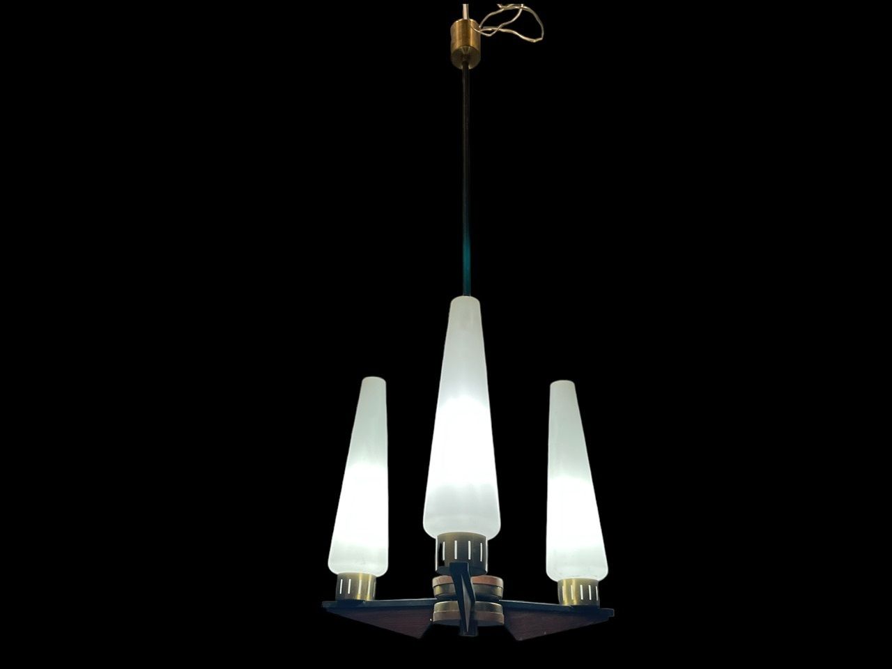 Stilnovo Opaline Glass Brass Light Pendant 1950’s photo vinterior