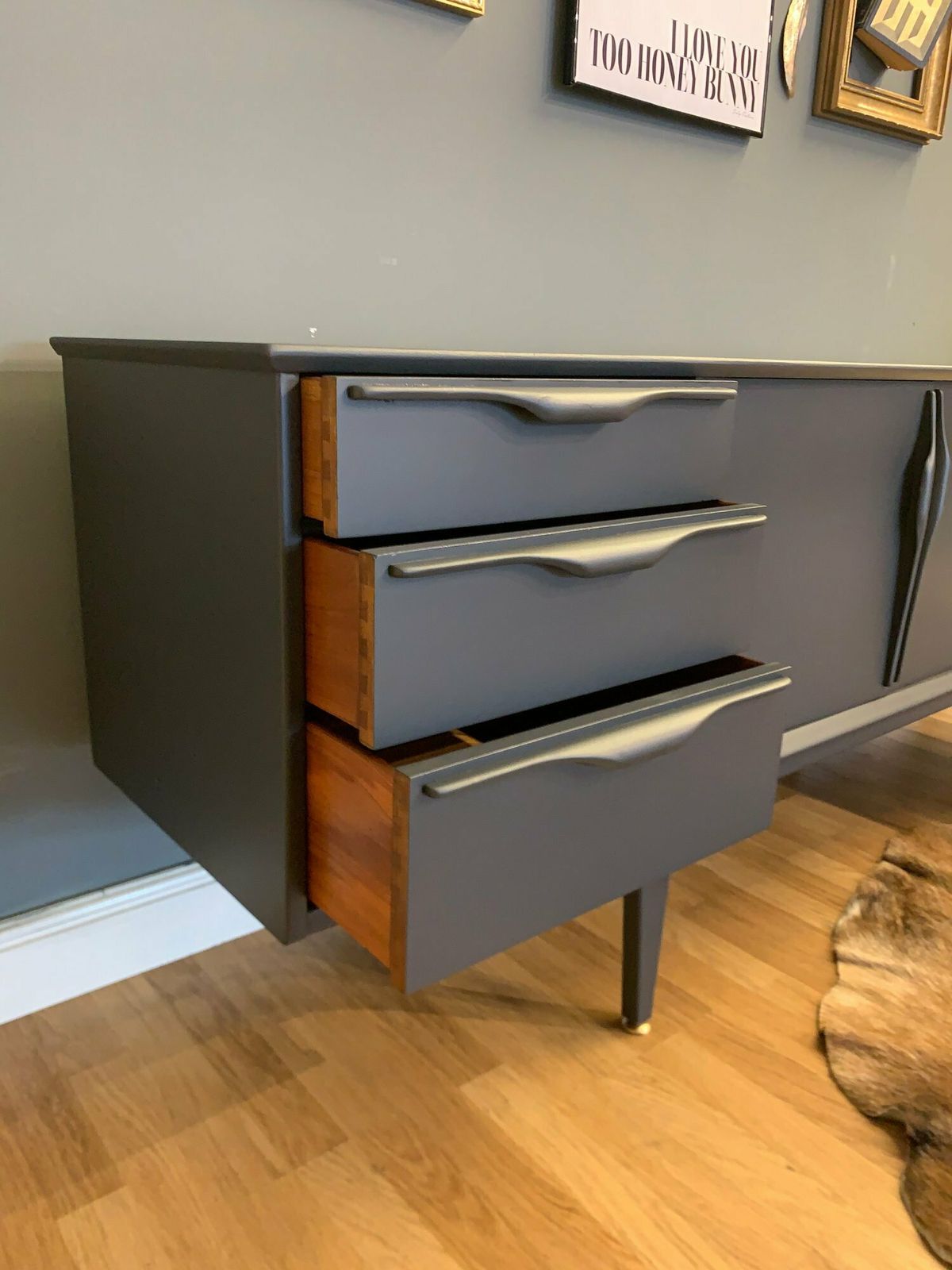 Jentique Teak Sideboard In Dark Grey And Gold Leaf photo for sale