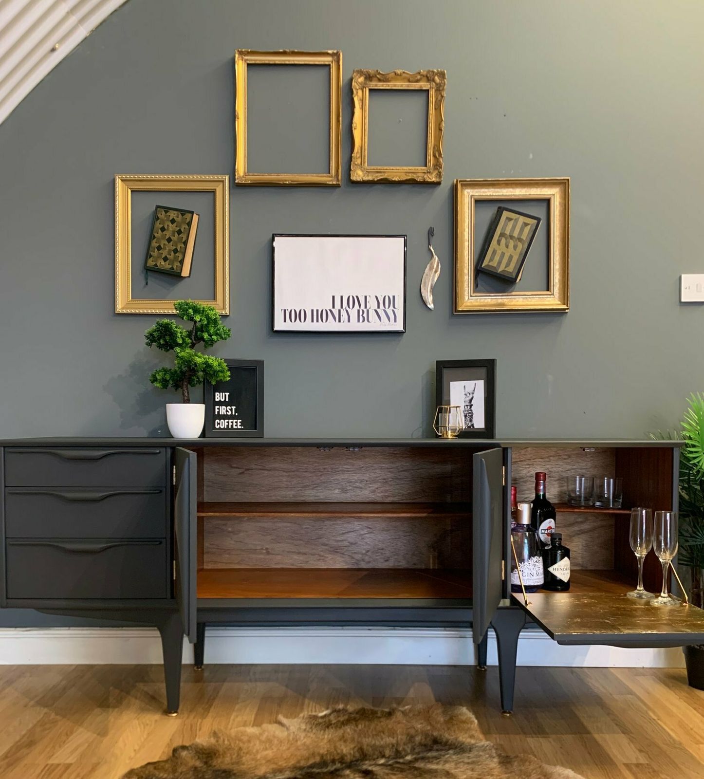 Jentique Teak Sideboard In Dark Grey And Gold Leaf photo Furniture