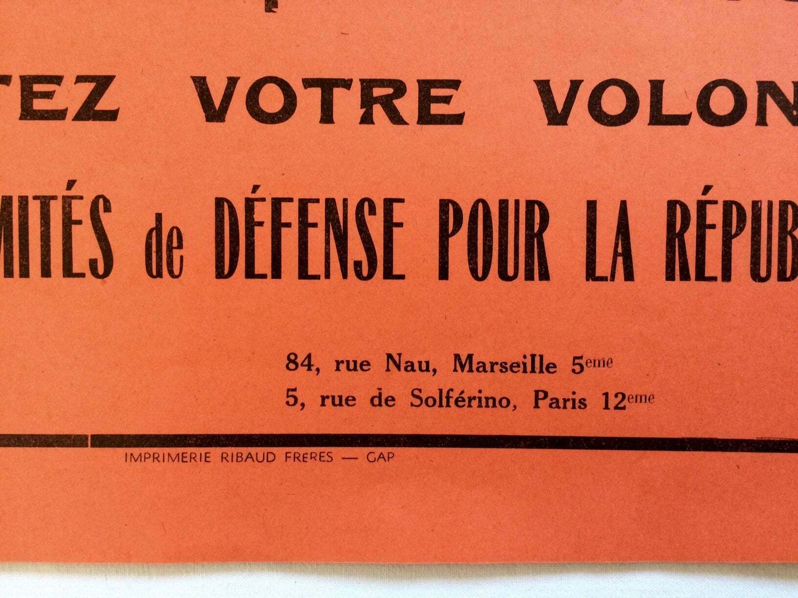 Rare Original Poster May 68 "Alert!" By "The Defense Committees For The Republic". France 1968 photo for sale