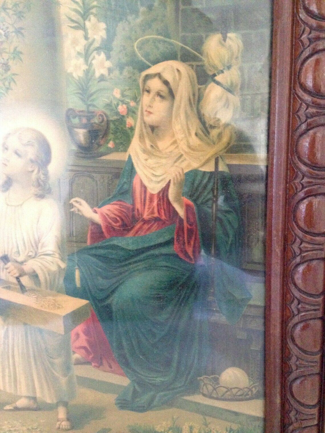 Great And Beautiful Engraving Lithography, Under Glass In Its Wooden Frame, Of The Holy Family Jesus, Mary, Joseph. Nineteenth Century photo Art