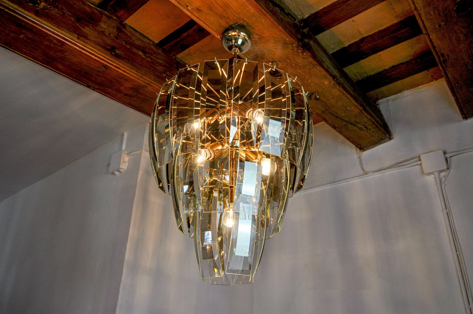Black Veca Chandelier 3 Levels, Murano Glass, Italy, 1970 photo for sale