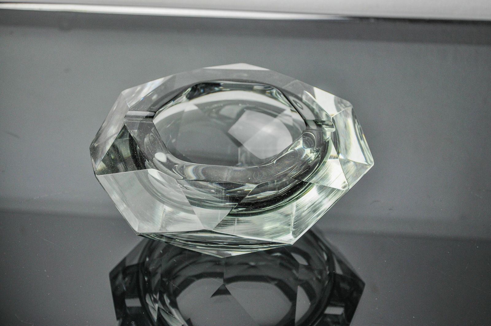 Ashtray Sommerso Grey By Seguso, Faceted Glass, Murano, Italy, 1970 photo vintage