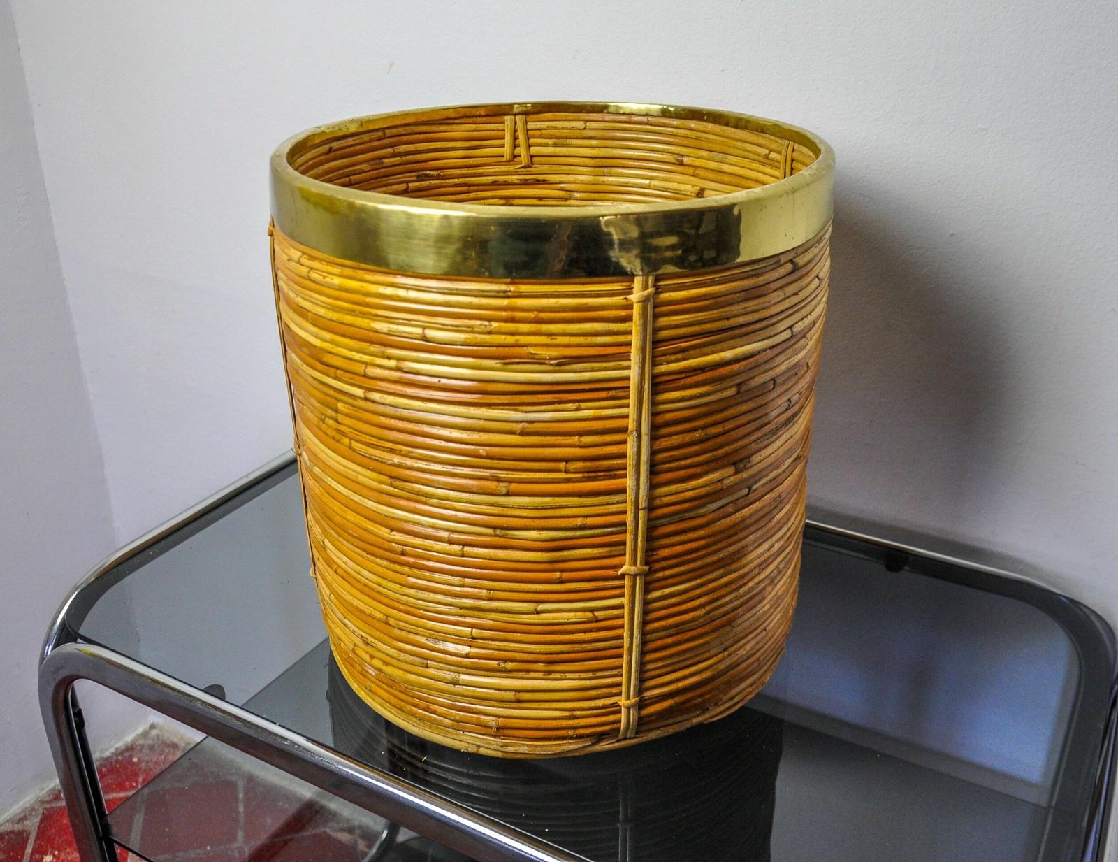 Xl Basket In Rattan And Brass, Italy, 1970 photo furniture