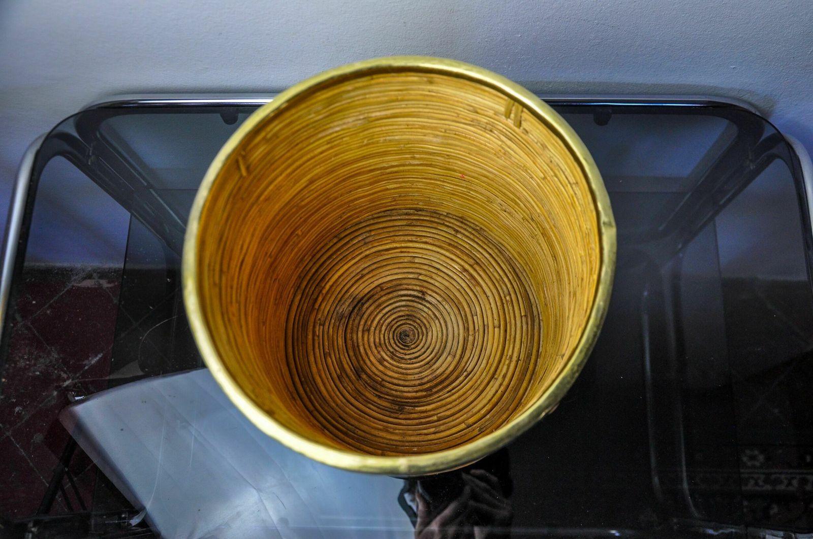 Rattan And Brass Book Holder Basket, Italy, 1970 photo vinterior