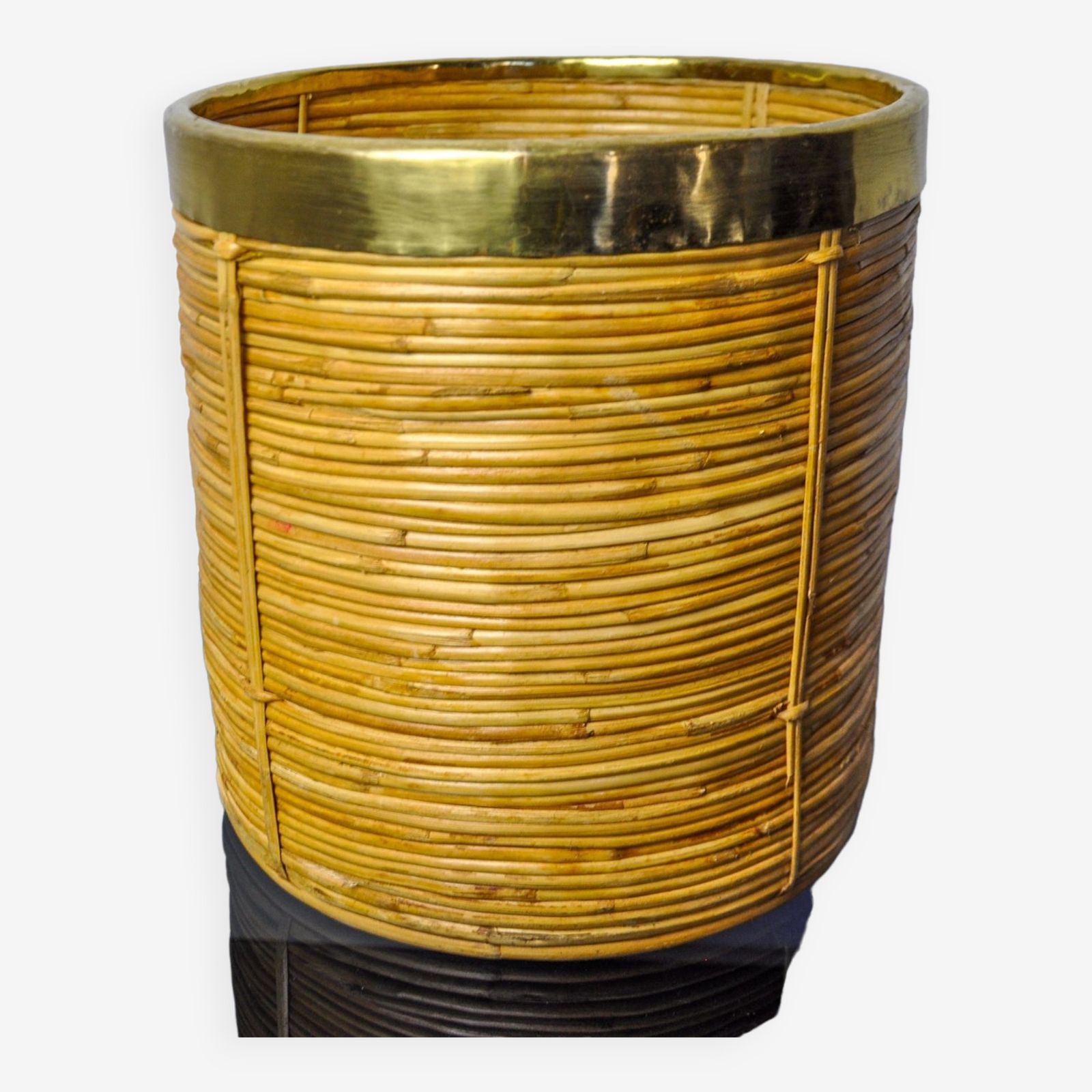 photo furniture Rattan And Brass Book Holder Basket, Italy, 1970