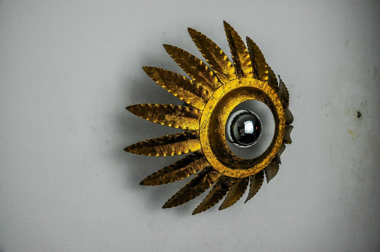 Sun Wall Lamp By Ferro Arte, Metal And Gold Leaf, Spain, 1960 photo Lighting
