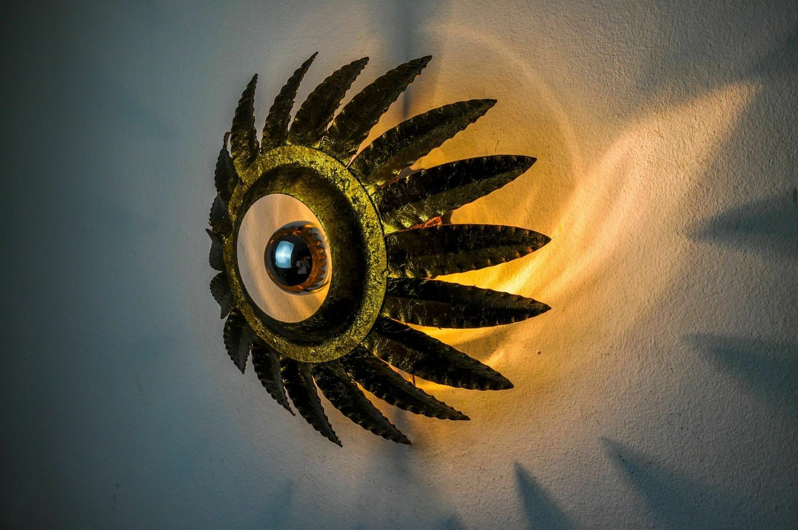 Sun Wall Lamp By Ferro Arte, Metal And Gold Leaf, Spain, 1960 photo 839.0