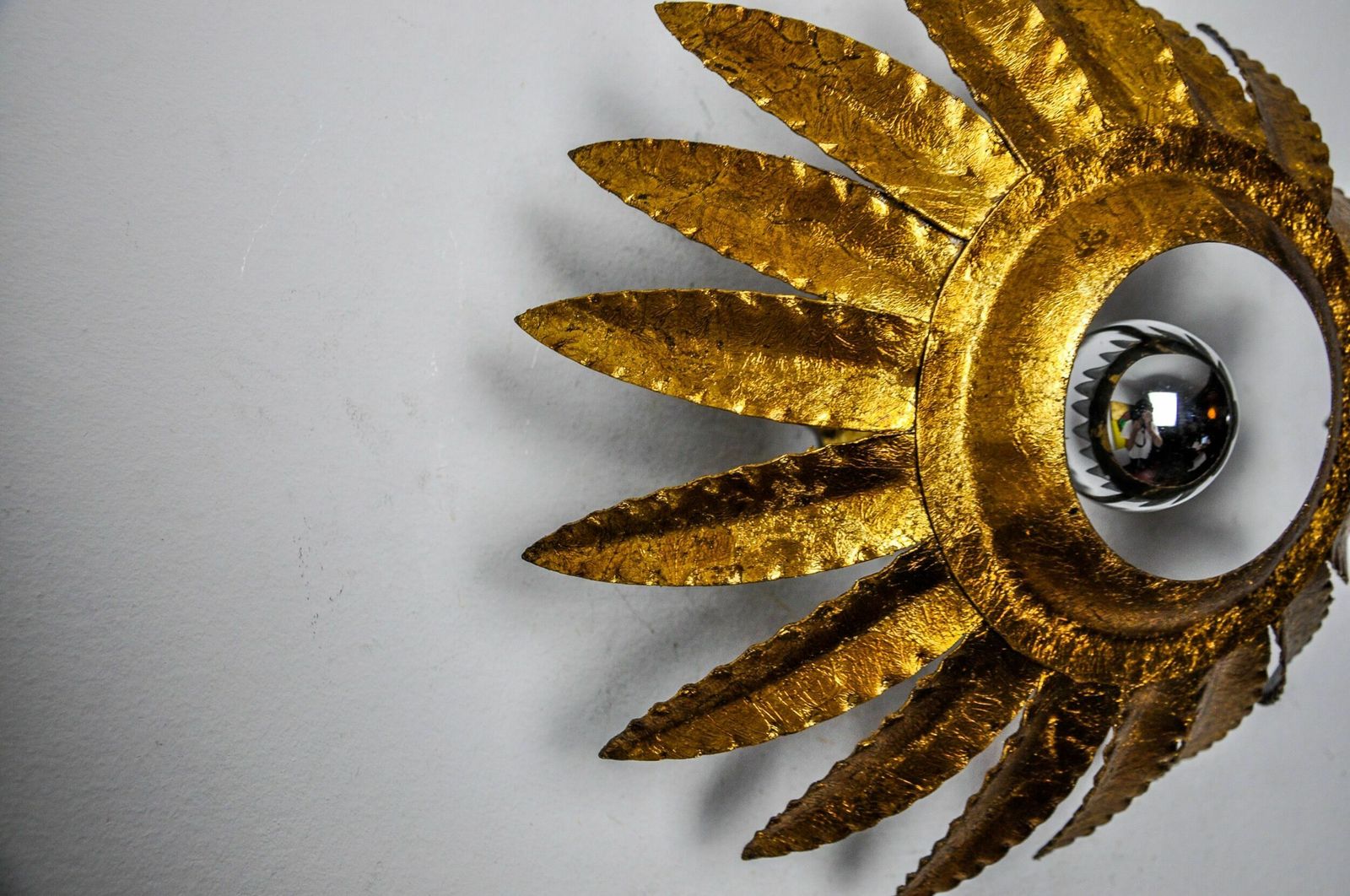 Sun Wall Lamp By Ferro Arte, Metal And Gold Leaf, Spain, 1960 photo buy