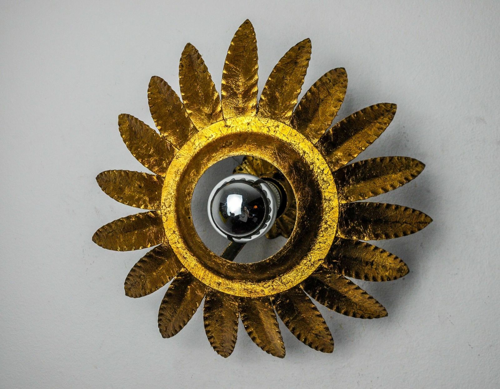 photo furniture Sun Wall Lamp By Ferro Arte, Metal And Gold Leaf, Spain, 1960
